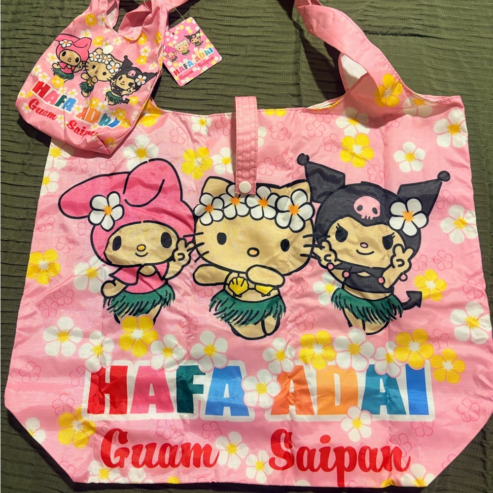 Sanrio Hello Kitty Hula Friends Reusable Tote Bag - Guam/Saipan w. Pouch